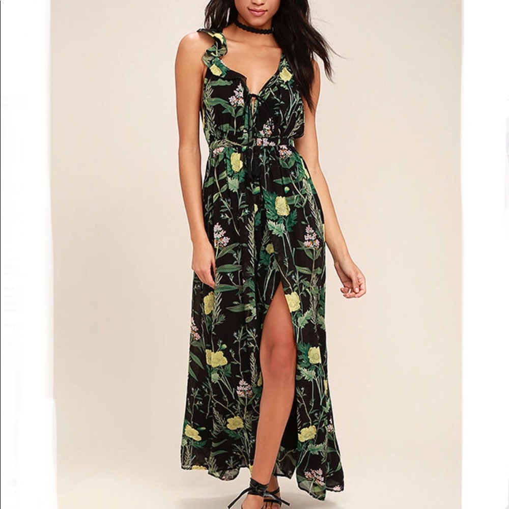 Lulus Leaf Your Mark Black Floral Print Maxi Dress